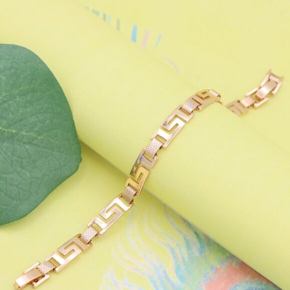 "Elegant Greek Key Design Rose Gold Bracelet in Glossy Finish, XPBL1120 - Picture 9 of 12